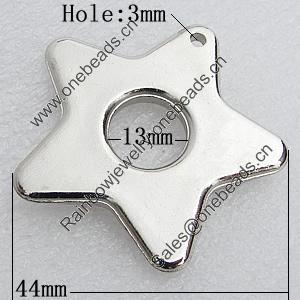 Jewelry findings, CCB Plastic Pendant, Platina Plated, Star  Outside Diameter:44mm Inner Diameter:13mm, Sold by Bag