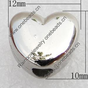 Jewelry Findings, CCB Plastic Beads, Platina Plated, Heart, 12x10mm, Hole:3.5mm, Sold by Bag