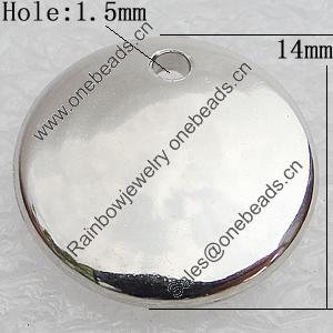 Jewelry findings, CCB Plastic Pendant, Platina Plated, Flat Round 14mm Hole:1.5mm, Sold by Bag