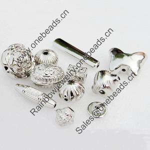 Jewelry Findings, CCB Plastic Beads, Platina Plated, Mix Style, 12-24mm, Hole:2mm, Sold by Bag