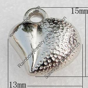 Jewelry Findings, CCB Plastic Pendant, Platina Plated, Heart, 15x13mm, Hole:2mm, Sold by Bag