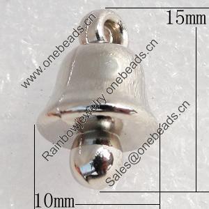 Jewelry Findings, CCB Plastic Pendant, Platina Plated, Bell, 15x10mm, Hole:2mm, Sold by Bag