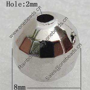 Jewelry findings, CCB Plastic Beads, Platina Plated, Faceted Round 8mm Hole:2mm, Sold by Bag