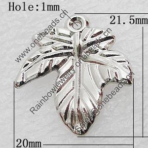 Jewelry findings, CCB Plastic Pendant, Platina Plated, Leaf 21.5x20mm Hole:1mm, Sold by Bag
