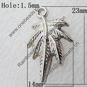 Jewelry findings, CCB Plastic Pendant, Platina Plated, Leaf 23x14mm Hole:1.5mm, Sold by Bag