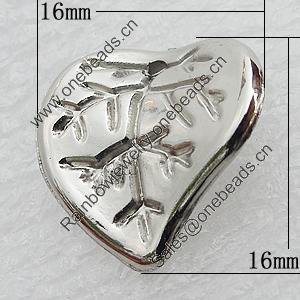 Jewelry findings, CCB Plastic Pendant, Platina Plated, Leaf 16x16mm Hole:1mm, Sold by Bag
