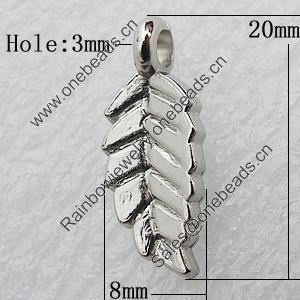 Jewelry findings, CCB Plastic Pendant, Platina Plated, Leaf 20x8mm Hole:3mm, Sold by Bag