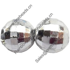 Electroplate Plastic Beads, Silver Color, Faceted Round, 8mm, Hole:Approx 1mm, Sold by Bag