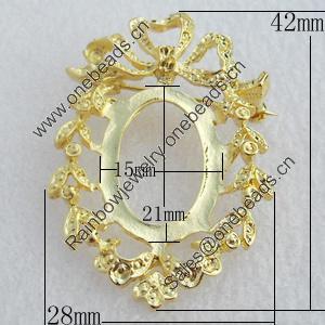 Zinc Alloy Brooch Settings, Nickel-free & Lead-free, Outside Diameter:28x42mm Inner Diameter:15x21mm Sold by Bag