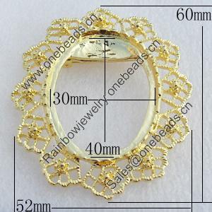 Zinc Alloy Brooch Settings, Nickel-free & Lead-free, Outside Diameter:52x60mm Inner Diameter:30x40mm Sold by PC