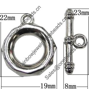 Jewelry findings, CCB plastic Clasp, Platina Plated, Loop:22x19mm Bar:23x8mm Hole:2mm, Sold by Bag 