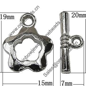 Jewelry findings, CCB plastic Clasp, Platina Plated, Loop:19x15mm Bar:20x7mm Hole:2mm, Sold by Bag 