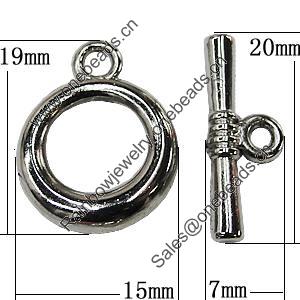 Jewelry findings, CCB plastic Clasp, Platina Plated, Loop:19x15mm Bar:20x7mm Hole:2mm, Sold by Bag 