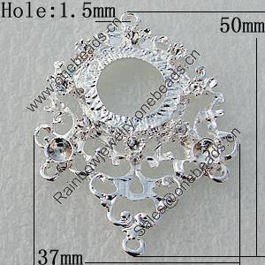 Zinc Alloy Jewelry Connectors, Nickel-free & Lead-free, 50x37mm,interior diameter：18x13mm, Hole:1.5mm, Sold by Bag