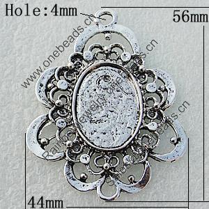 Zinc Alloy Jewelry Connectors, Nickel-free & Lead-free, 56x44mm,interior diameter：18x25mm, Hole:4mm, Sold by Bag
