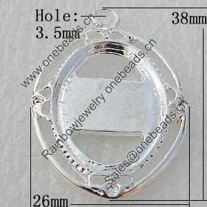 Zinc Alloy Jewelry Pendant settings, Nickel-free & Lead-free, 38x26mm, interior diameter:17.5x24mm, Hole:3.5mm, Sold by 