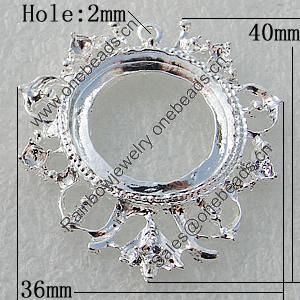 Zinc Alloy Jewelry Pendants, Nickel-free & Lead-free, 40x36mm,interior diameter:22mm Hole:2mm, Sold by Bag