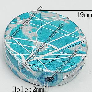 Spray-Painted Acrylic Beads, Flat Round 19mm Hole:2mm, Sold by Bag