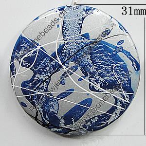 Spray-Painted Acrylic Beads, Flat Round 31mm Hole:2mm, Sold by Bag