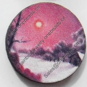 Wood Cabochons, No-Hole Jewelry findings, 34mm, Sold by PC