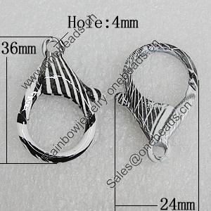 Zinc Alloy Lobster Claw Clasp, 36x24mm Hole:4mm, Sold by Bag