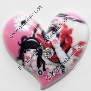 Resin Cabochons, No-Hole Jewelry findings, Heart, 56x50mm, Sold by PC