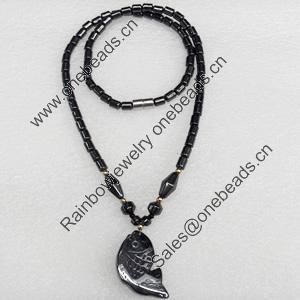 Magnetic Hematite Necklace, Pendant:17x30mm, Lengh Approx:17.7-inch, Sold by Strand