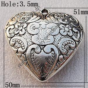 Jewelry findings, CCB Plastic Pendant Antique Silver, Heart 51x50mm Hole:3.5mm, Sold by PC