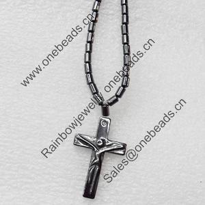 Nonmagnetic Hematite Necklace, Cross:22x35mm, Length Approx:17.7-inch, Sold by Strand