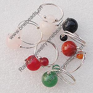  Gemstone Finger Rings, Mix Color, 12mm, Sold by Box