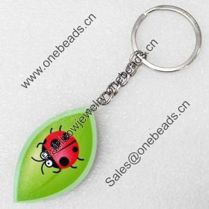 Key Chain, Iron Ring with Wood Charm, Charm width:28mm, Length Approx: 10.5cm, Sold by PC