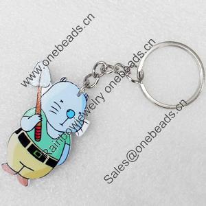 Key Chain, Iron Ring with Wood Charm, Charm width:32mm, Length Approx: 10.5cm, Sold by PC