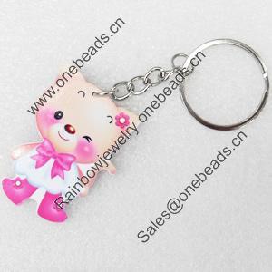 Key Chain, Iron Ring with Wood Charm, Charm width:34mm, Length Approx: 10.5cm, Sold by PC