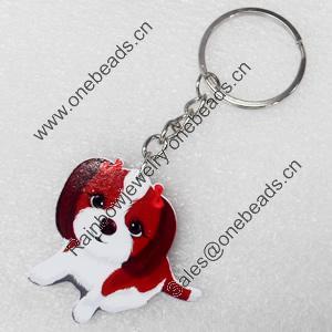 Key Chain, Iron Ring with Wood Charm, Charm width:44mm, Length Approx: 10.5cm, Sold by PC