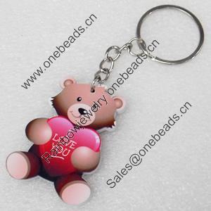 Key Chain, Iron Ring with Wood Charm, Charm width:36mm, Length Approx: 10.5cm, Sold by PC