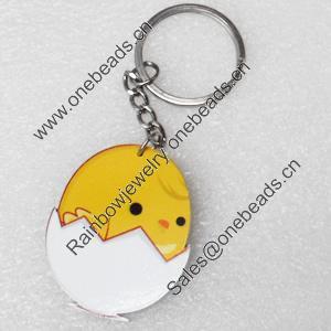 Key Chain, Iron Ring with Wood Charm, Charm width:37mm, Length Approx: 10cm, Sold by PC