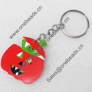 Key Chain, Iron Ring with Wood Charm, Charm width:40mm, Length Approx: 10cm, Sold by PC