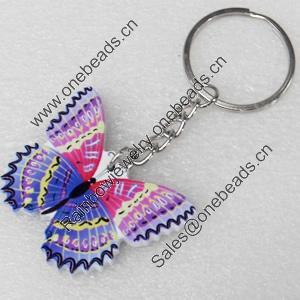 Key Chain, Iron Ring with Wood Charm, Charm width:45mm, Length Approx: 8.5cm, Sold by PC