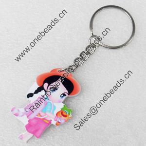 Key Chain, Iron Ring with Wood Charm, Charm width:30mm, Length Approx: 10.5cm, Sold by PC