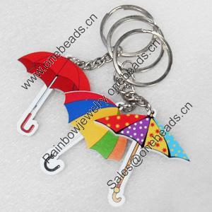 Key Chain, Iron Ring with Wood Charm, Mix Color, Charm width:47mm, Length Approx: 11cm, Sold by PC