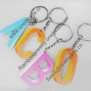 Key Chain, Iron Ring with Wood Charm, Mix Letter, Charm width:37mm, Length Approx: 11cm, Sold by PC