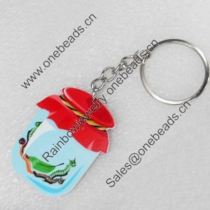 Key Chain, Iron Ring with Wood Charm, Charm width:37mm, Length Approx: 10cm, Sold by PC