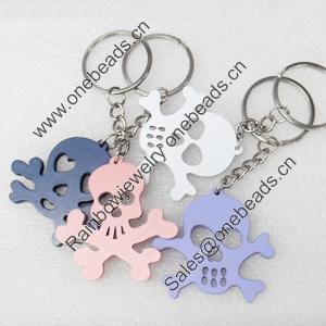 Key Chain, Iron Ring with Wood Charm, Mix Color, Charm width:45mm, Length Approx: 10.5cm, Sold by PC