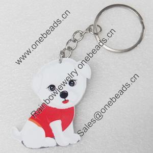 Key Chain, Iron Ring with Wood Charm, Charm width:38mm, Length Approx: 11cm, Sold by PC