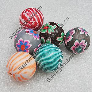 Pottery Clay Beads, Mix Color, Round 14mm Hole:2mm, Sold by Bag