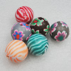 Pottery Clay Beads, Mix Color, Round 22mm Hole:3mm, Sold by Bag