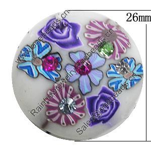 Pottery Clay Pendants, Flat Round 26mm Hole:0.5mm, Sold by Bag