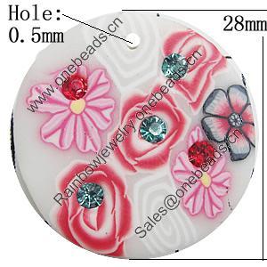 Pottery Clay Pendants, Flat Round 28mm Hole:0.5mm, Sold by Bag