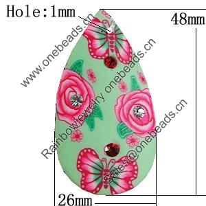 Pottery Clay Pendants, Teardrop 48x26mm Hole:1mm, Sold by Bag