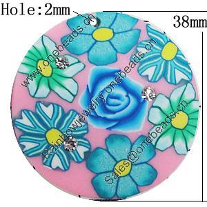 Pottery Clay Pendants, Flat Round 38mm Hole:2mm, Sold by Bag